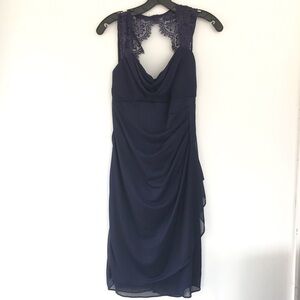 Scarlett Navy Blue Lace Back Straps Rouching Slimming Effect size 10